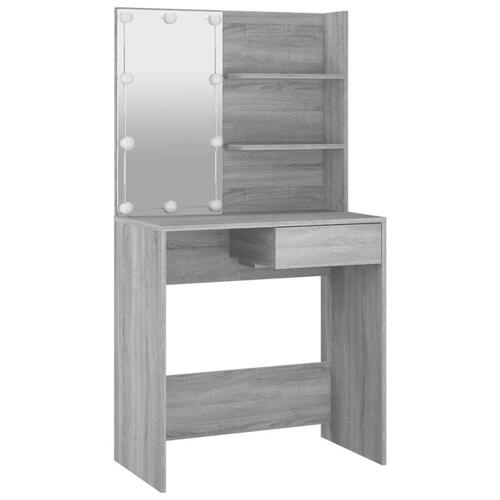 Makeupbord med LED-lys 74,5x40x141 cm grå sonoma-eg