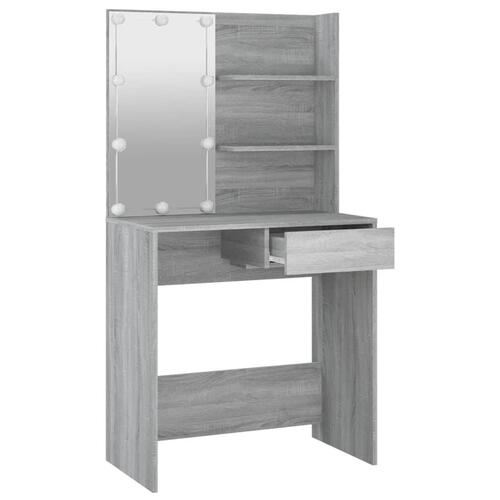 Makeupbord med LED-lys 74,5x40x141 cm grå sonoma-eg