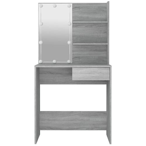 Makeupbord med LED-lys 74,5x40x141 cm grå sonoma-eg