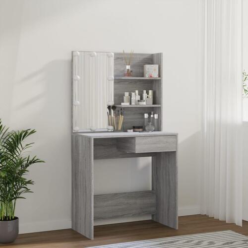 Makeupbord med LED-lys 74,5x40x141 cm grå sonoma-eg