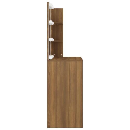 Makeupbord med LED-lys 74,5x40x141 cm brun egetræsfarve