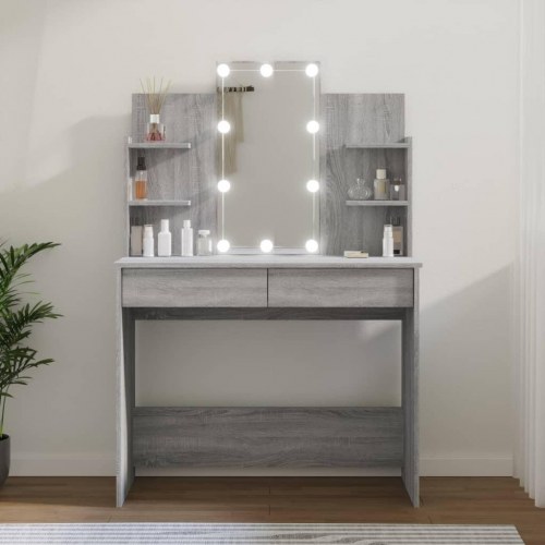 Makeupbord med LED-lys 96x40x142 cm grå sonoma-eg