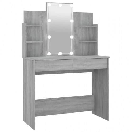 Makeupbord med LED-lys 96x40x142 cm grå sonoma-eg