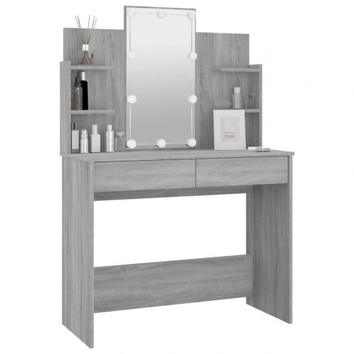 Makeupbord med LED-lys 96x40x142 cm grå sonoma-eg