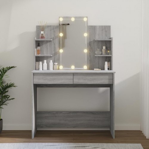Makeupbord med LED-lys 96x40x142 cm grå sonoma-eg