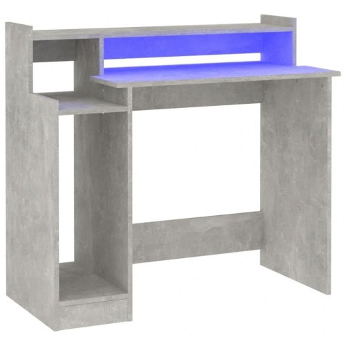 Skrivebord med LED-lys 97×45×90 cm - konstrueret træ, betongrå