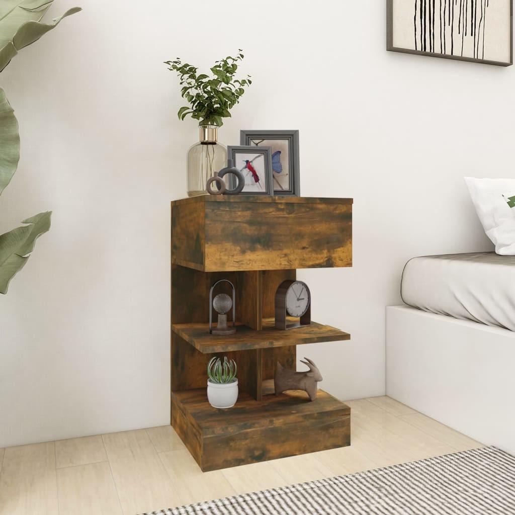 Sengeborde 2 stk. 40x35x65 cm konstrueret træ røget egetræ