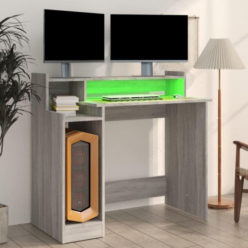 Skrivebord med LED-lys 97×45×90 cm - konstrueret træ i grå sonoma-eg