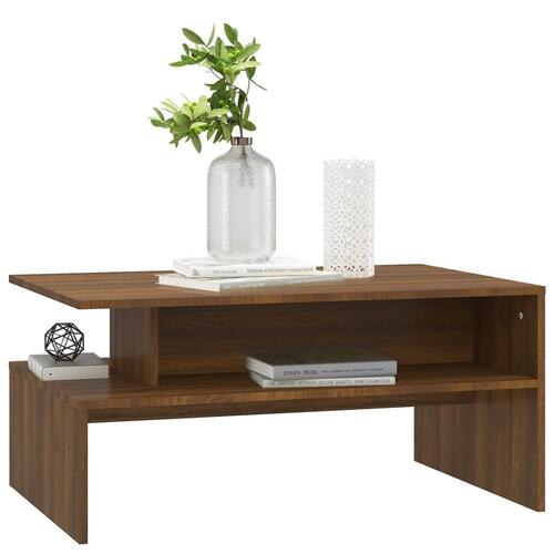 Sofabord 90x60x42,5 cm konstrueret træ brun egetræ
