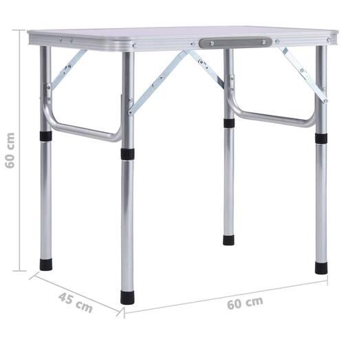 Foldbart campingbord 60x45 cm aluminium hvid