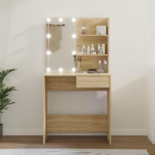 Makeupbord med LED-lys 74,5x40x141 cm sonoma-eg