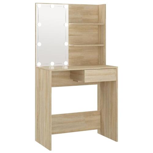 Makeupbord med LED-lys 74,5x40x141 cm sonoma-eg