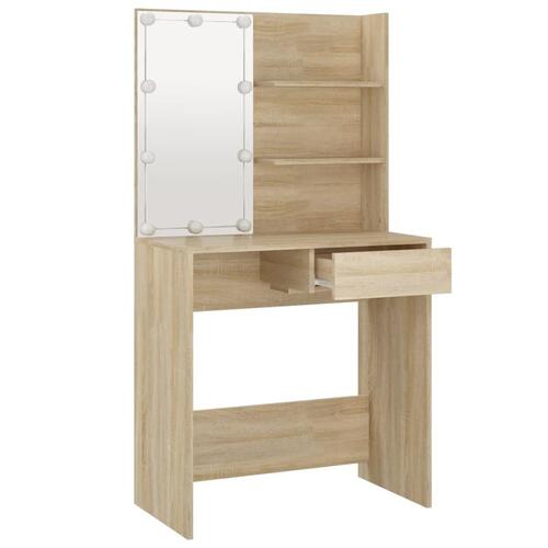 Makeupbord med LED-lys 74,5x40x141 cm sonoma-eg