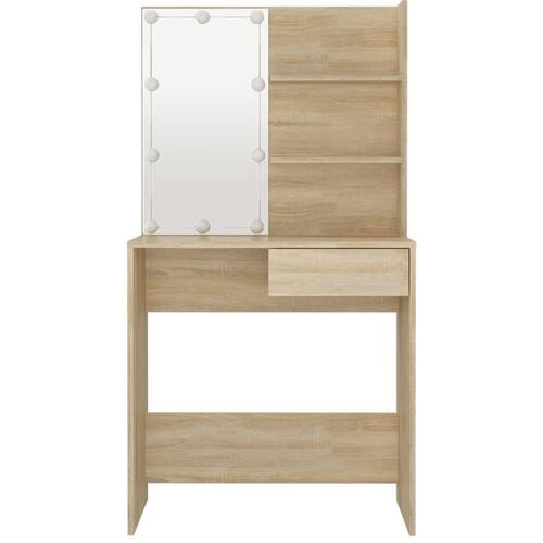 Makeupbord med LED-lys 74,5x40x141 cm sonoma-eg
