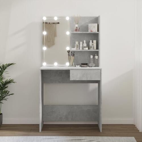 Makeupbord med LED-lys 74,5x40x141 cm betongrå