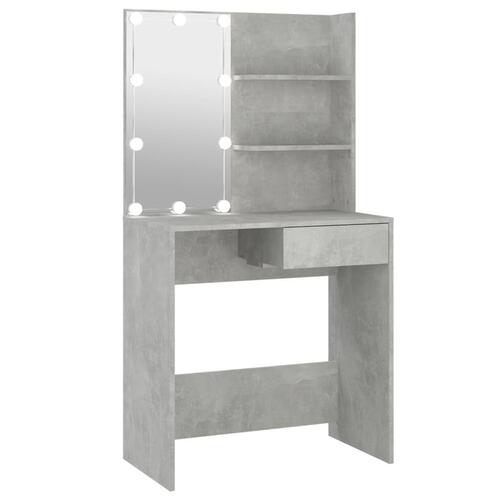 Makeupbord med LED-lys 74,5x40x141 cm betongrå