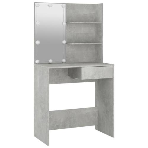 Makeupbord med LED-lys 74,5x40x141 cm betongrå