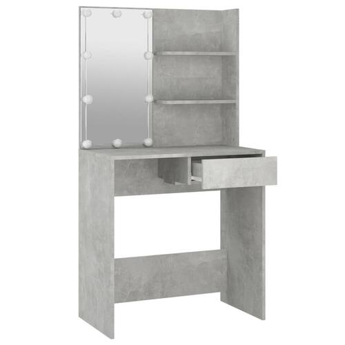 Makeupbord med LED-lys 74,5x40x141 cm betongrå