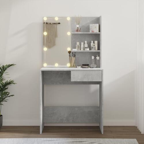 Makeupbord med LED-lys 74,5x40x141 cm betongrå