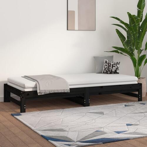 Daybed med udtræk 2x(90x190) cm massivt fyrretræ sort