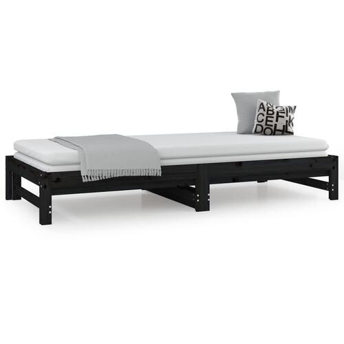 Daybed med udtræk 2x(90x190) cm massivt fyrretræ sort