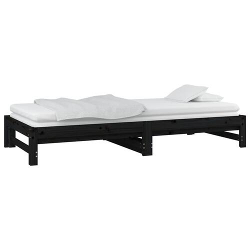 Daybed med udtræk 2x(90x190) cm massivt fyrretræ sort