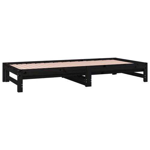 Daybed med udtræk 2x(90x190) cm massivt fyrretræ sort