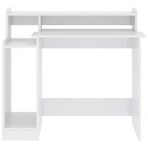 Skrivebord m. LED-lys 97x90x45 cm konstrueret træ hvid højglans