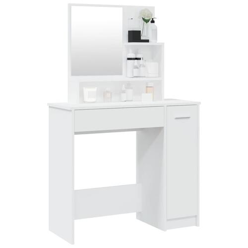 Makeupbord med spejl 86,5x35x136 cm hvid