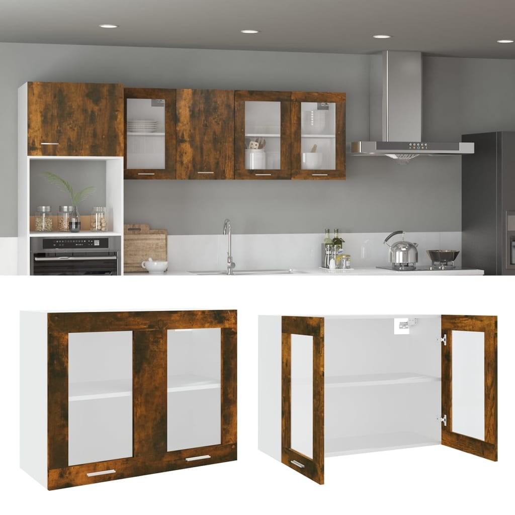 Væghængt glasskab 80x31x60 cm konstrueret træ røget egetræ