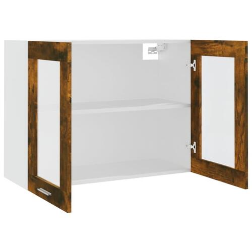 Væghængt glasskab 80x31x60 cm konstrueret træ røget egetræ