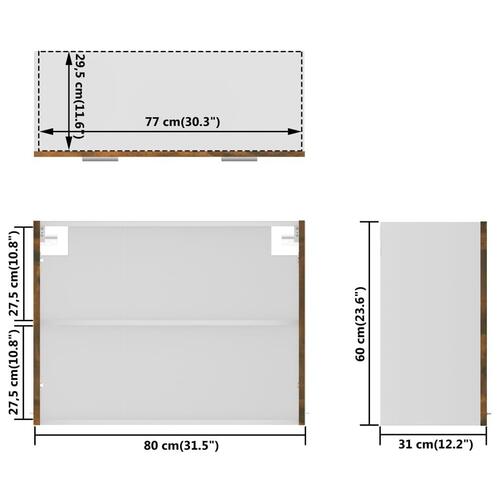 Væghængt glasskab 80x31x60 cm konstrueret træ røget egetræ