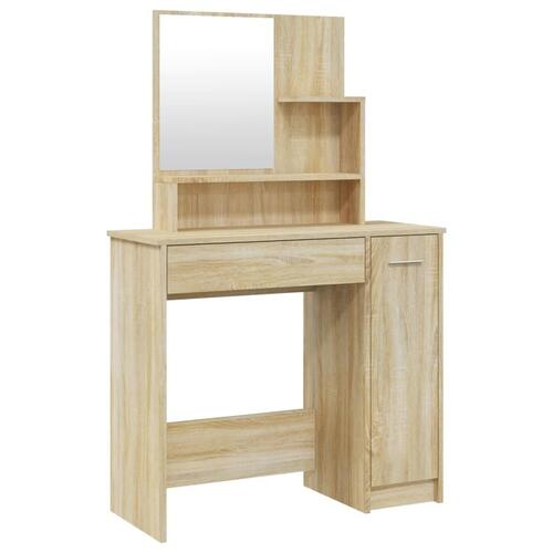 Makeupbord med spejl 86,5x35x136 cm sonoma-eg