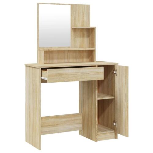 Makeupbord med spejl 86,5x35x136 cm sonoma-eg