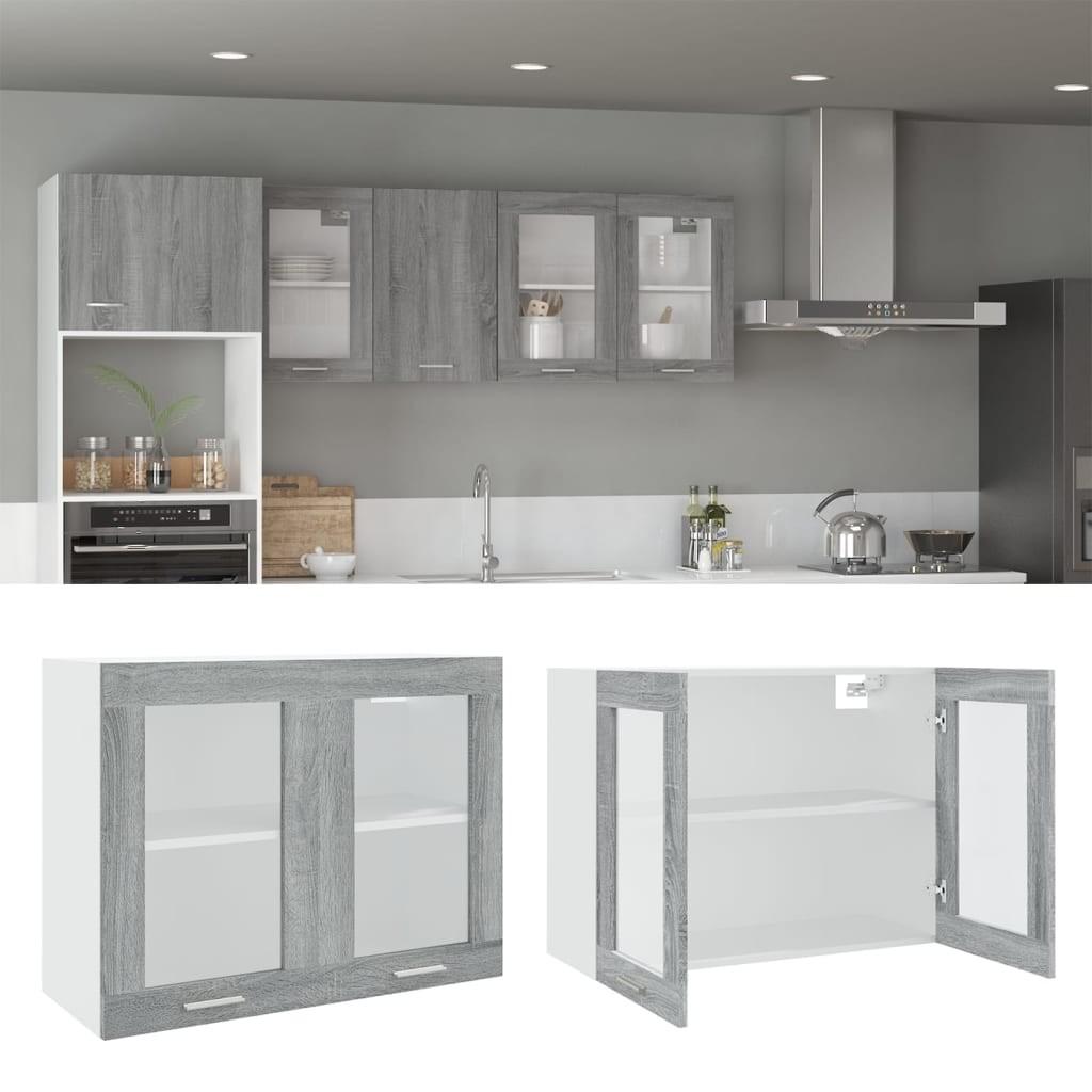 Væghængt glasskab 80x31x60 cm konstrueret træ grå sonoma-eg