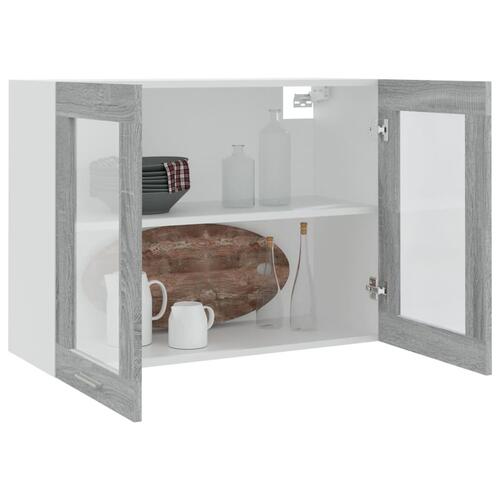 Væghængt glasskab 80x31x60 cm konstrueret træ grå sonoma-eg