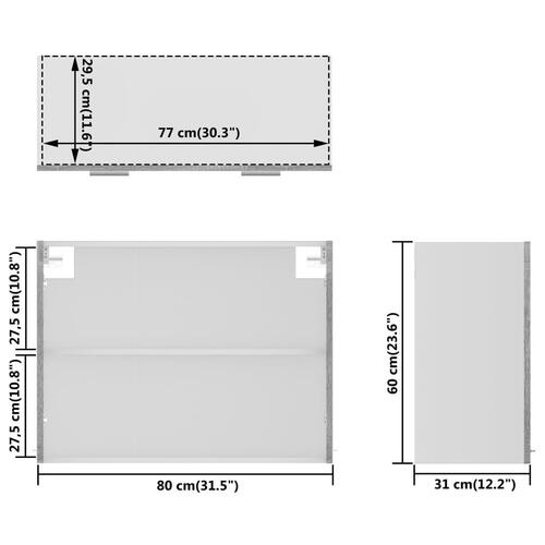Væghængt glasskab 80x31x60 cm konstrueret træ grå sonoma-eg