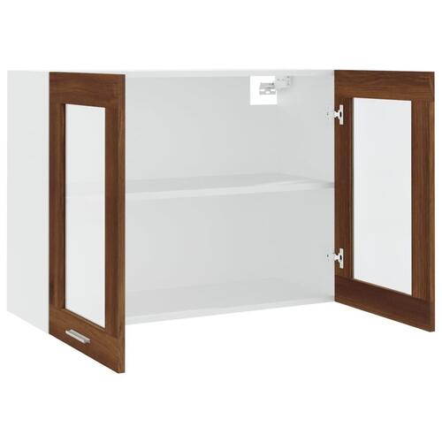 Væghængt glasskab 80x31x60 cm konstrueret træ brun egetræsfarve