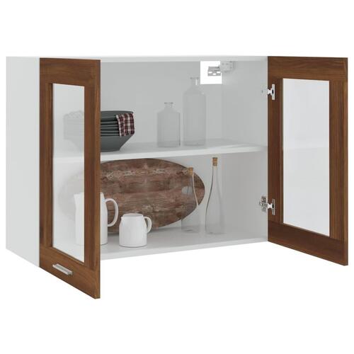 Væghængt glasskab 80x31x60 cm konstrueret træ brun egetræsfarve
