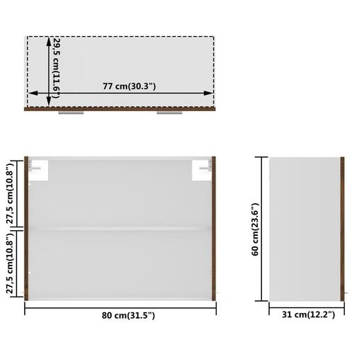 Væghængt glasskab 80x31x60 cm konstrueret træ brun egetræsfarve