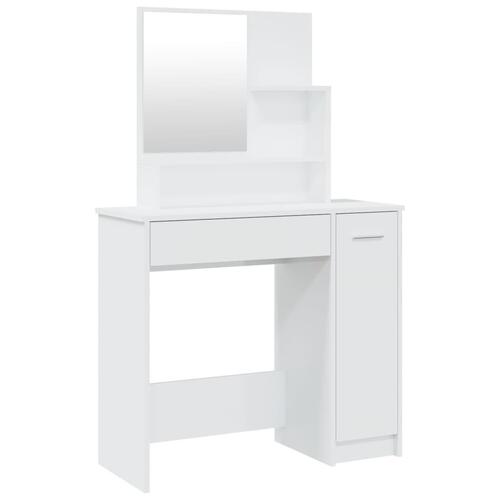 Makeupbord med spejl 86,5x35x136 cm hvid højglans