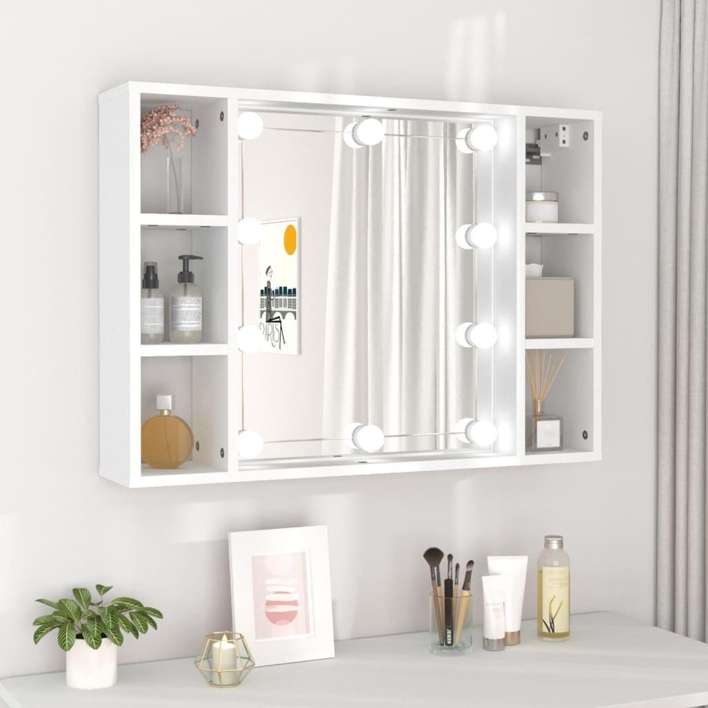 Spejlskab med LED-lys 76x15x55 cm hvid