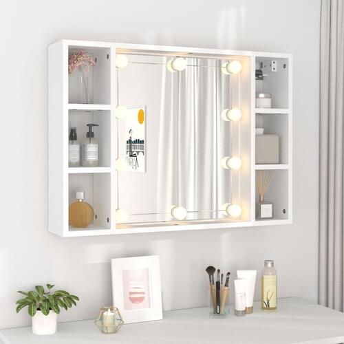 Spejlskab med LED-lys 76x15x55 cm hvid