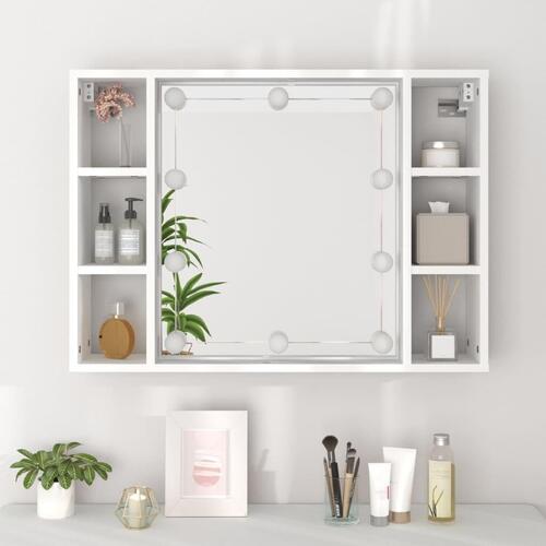 Spejlskab med LED-lys 76x15x55 cm hvid