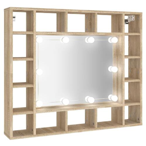 Spejlskab med LED-lys 91x15x76,5 cm sonoma-eg