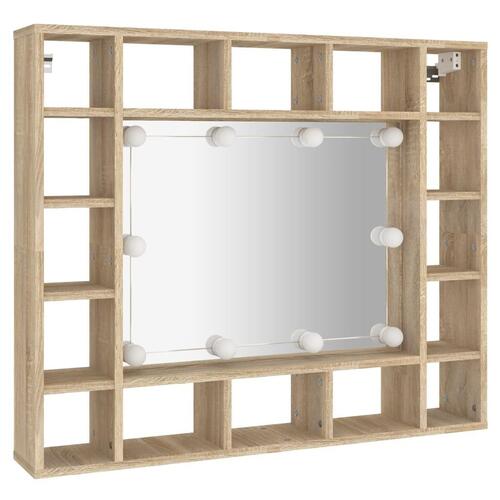 Spejlskab med LED-lys 91x15x76,5 cm sonoma-eg