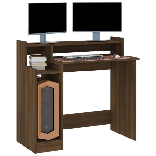 Skrivebord med LED-lys 97x45x90 cm konstrueret træ brun eg