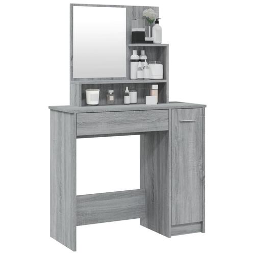 Makeupbord med spejl 86,5x35x136 cm grå sonoma-eg