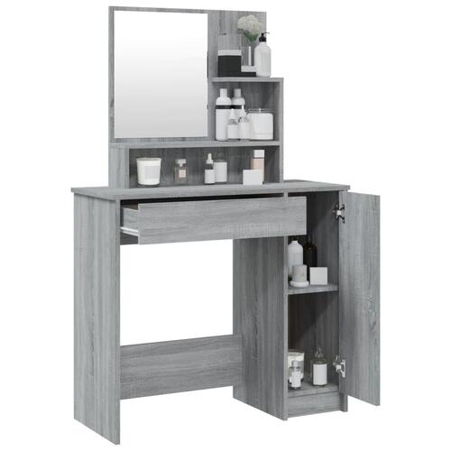 Makeupbord med spejl 86,5x35x136 cm grå sonoma-eg