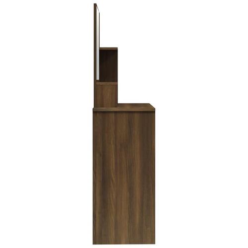 Makeupbord med spejl 86,5x35x136 cm brun egetræsfarve